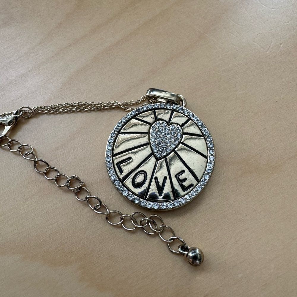 LOVE Rhinestone Medallion Pendant Necklace